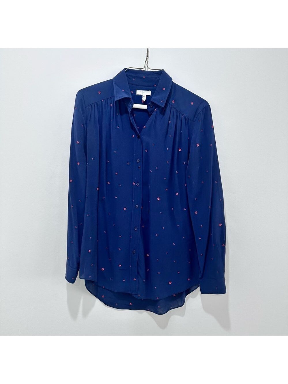 Joie Brenta navy blue lady bugs viscose button down shirt XS - Picture 4 of 8